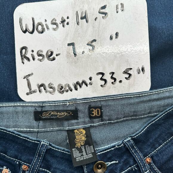 Ed Hardy Jeans Spellout Stretch Beaded Logo Straight Leg 30 Low Rise Y2k Vintage - Picture 10 of 10